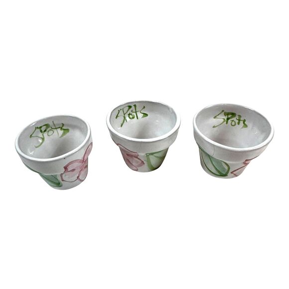 Flower Pot Napkin Holder Rings Glazed Terracotta Pink White Green Set of 3 - Picture 3 of 9
